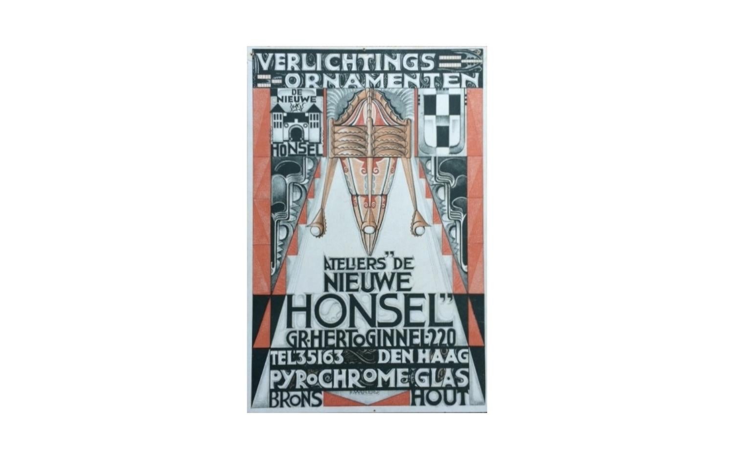 Verre d'art Plafonnier d'école d'Amsterdam en laiton et verre d'art des années 1920 en vente