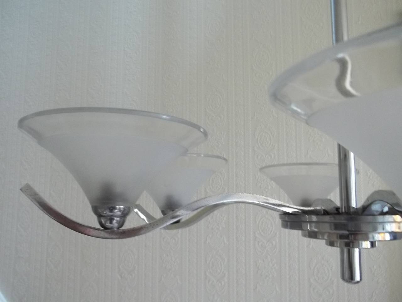 British Art Deco Period Ceiling Light or Lamp Chandelier Six Branch Chrome, circa 1925 For Sale