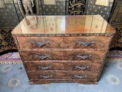 Art Deco Period Chest of Drawers in Walnut and Walnut Veneer, 20th Century