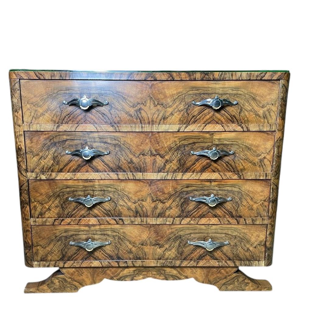Art Deco Period Chest of Drawers in Walnut and Walnut Veneer, 20th Century For Sale