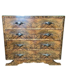 Art Deco Period Chest of Drawers in Walnut and Walnut Veneer, 20th Century