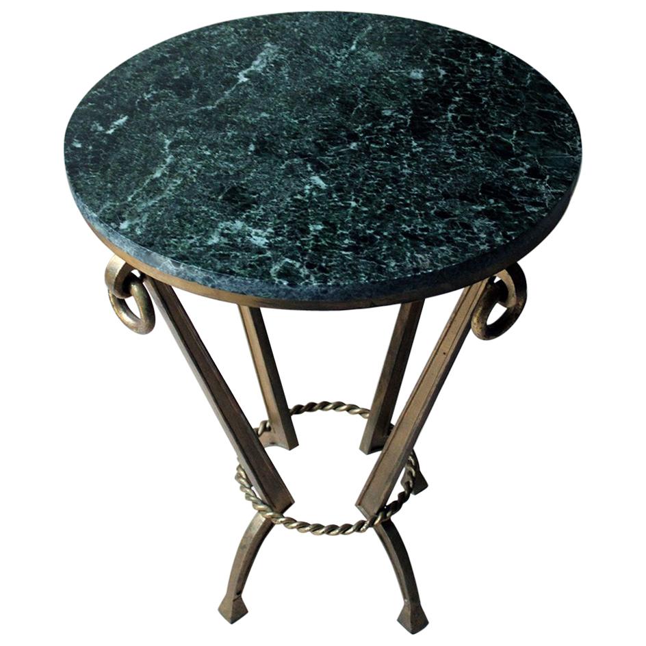 Art Deco Period Circular Serpentine Marble and Gilded Metal Occasional Table For Sale
