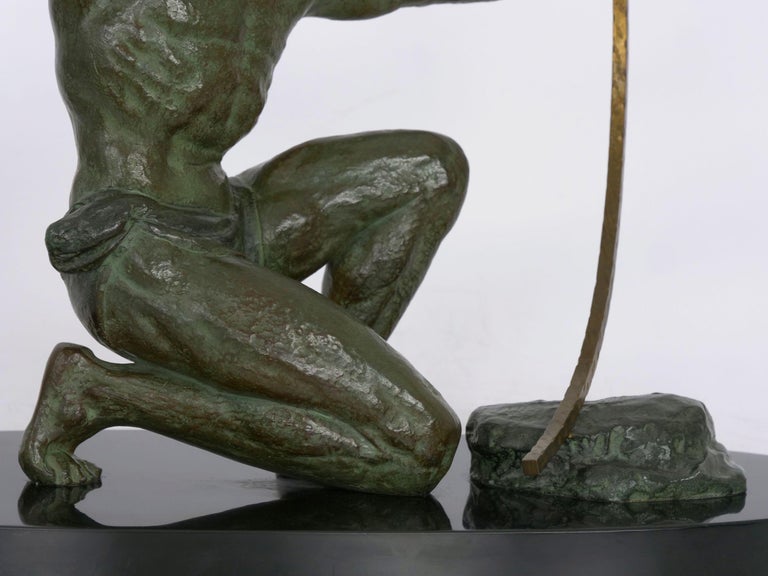 Art Deco Period ColdPainted Metal Sculpture of Man Hammering Bronze circa 1930s For Sale at 1stDibs