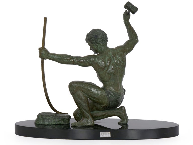 Art Deco Period ColdPainted Metal Sculpture of Man Hammering Bronze circa 1930s For Sale at 1stDibs