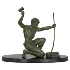 Art Deco Period Cold-Painted Metal Sculpture of Man Hammering Bronze circa 1930s