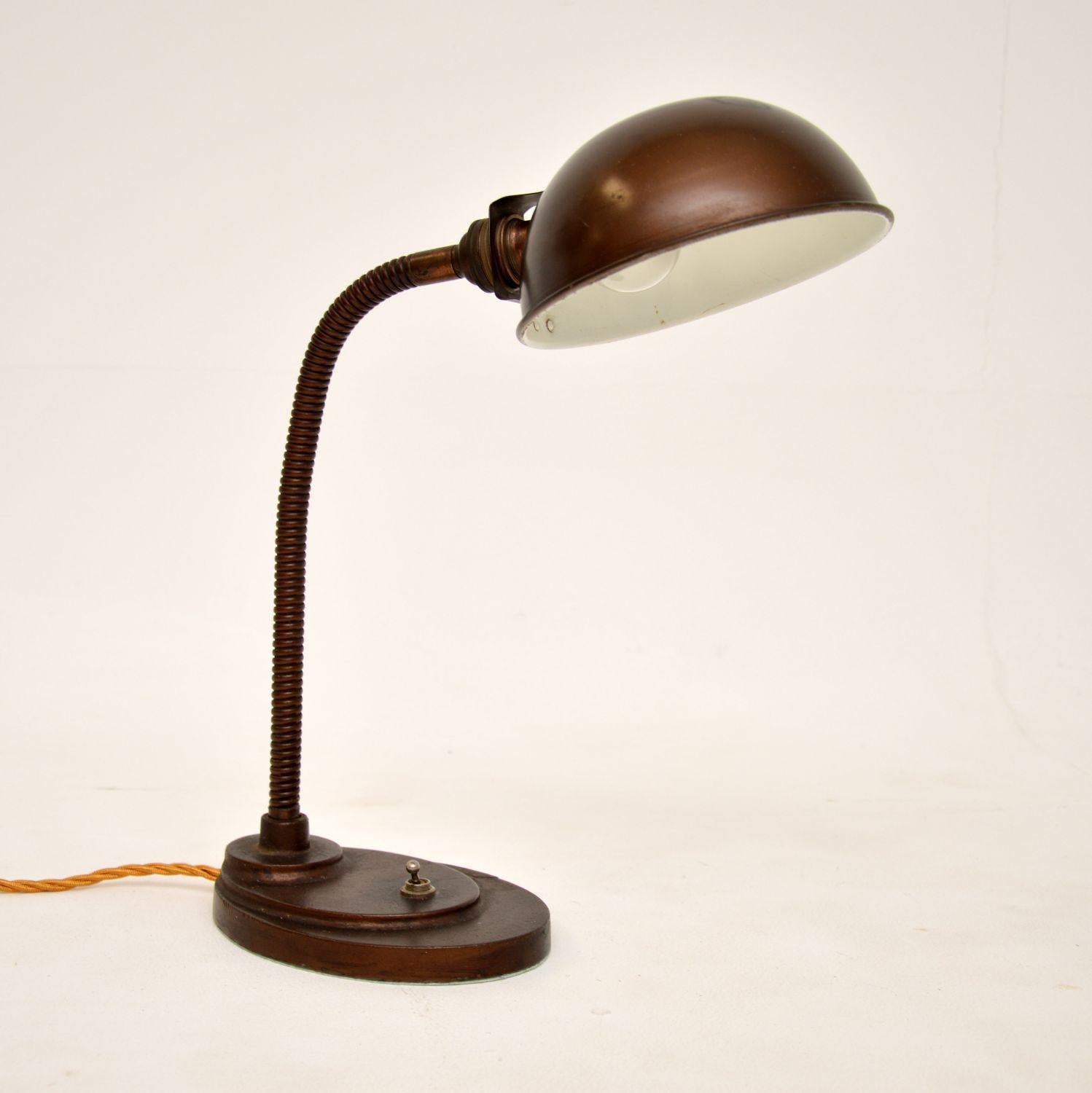 English Art Deco Period Copper Desk Lamp For Sale