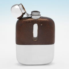 Art deco period crocodile skin and sterling silver hip flask made in 1932