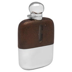 Art deco period crocodile skin and sterling silver hip flask made in 1932