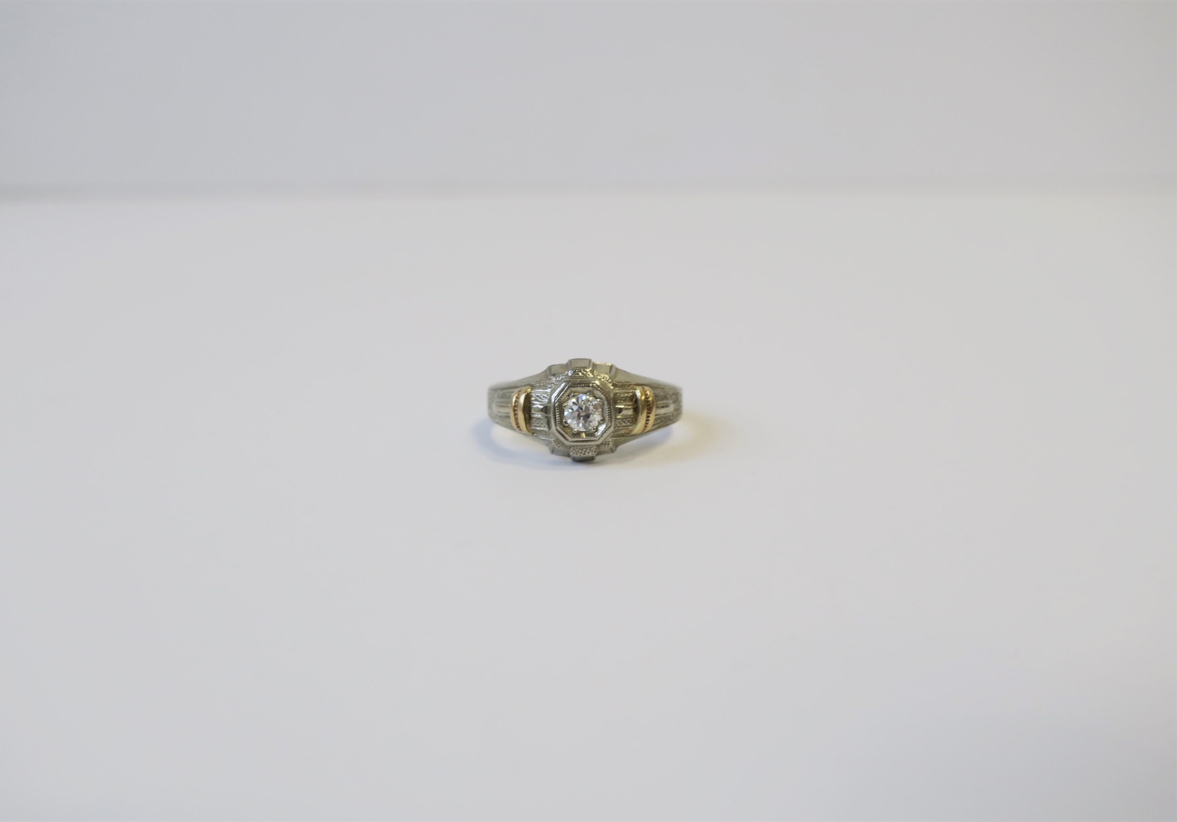 American Art Deco Period Diamond and 14-Karat White & Yellow Gold Men's Ring