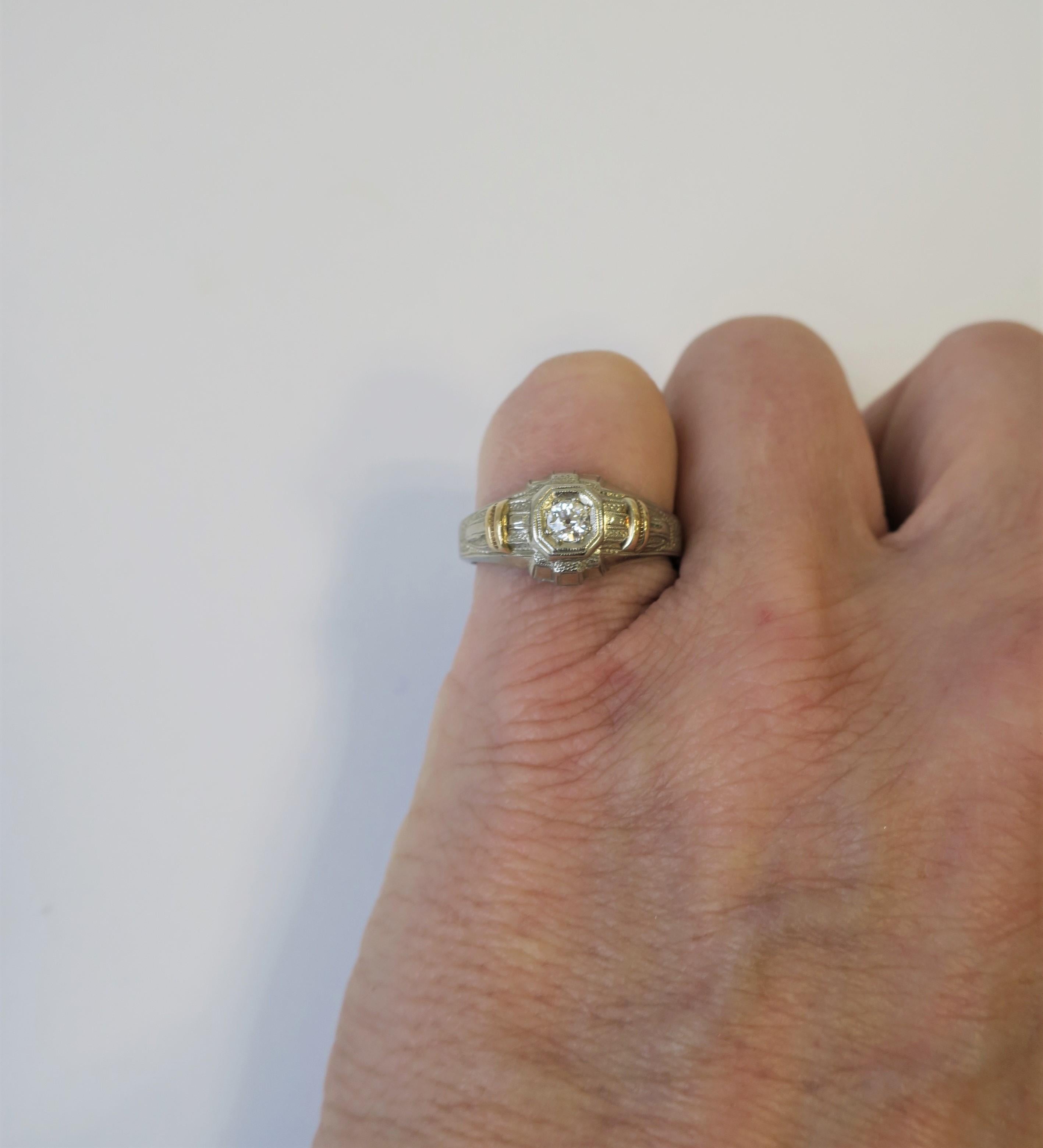 Art Deco Period Diamond and 14-Karat White & Yellow Gold Men's Ring 1