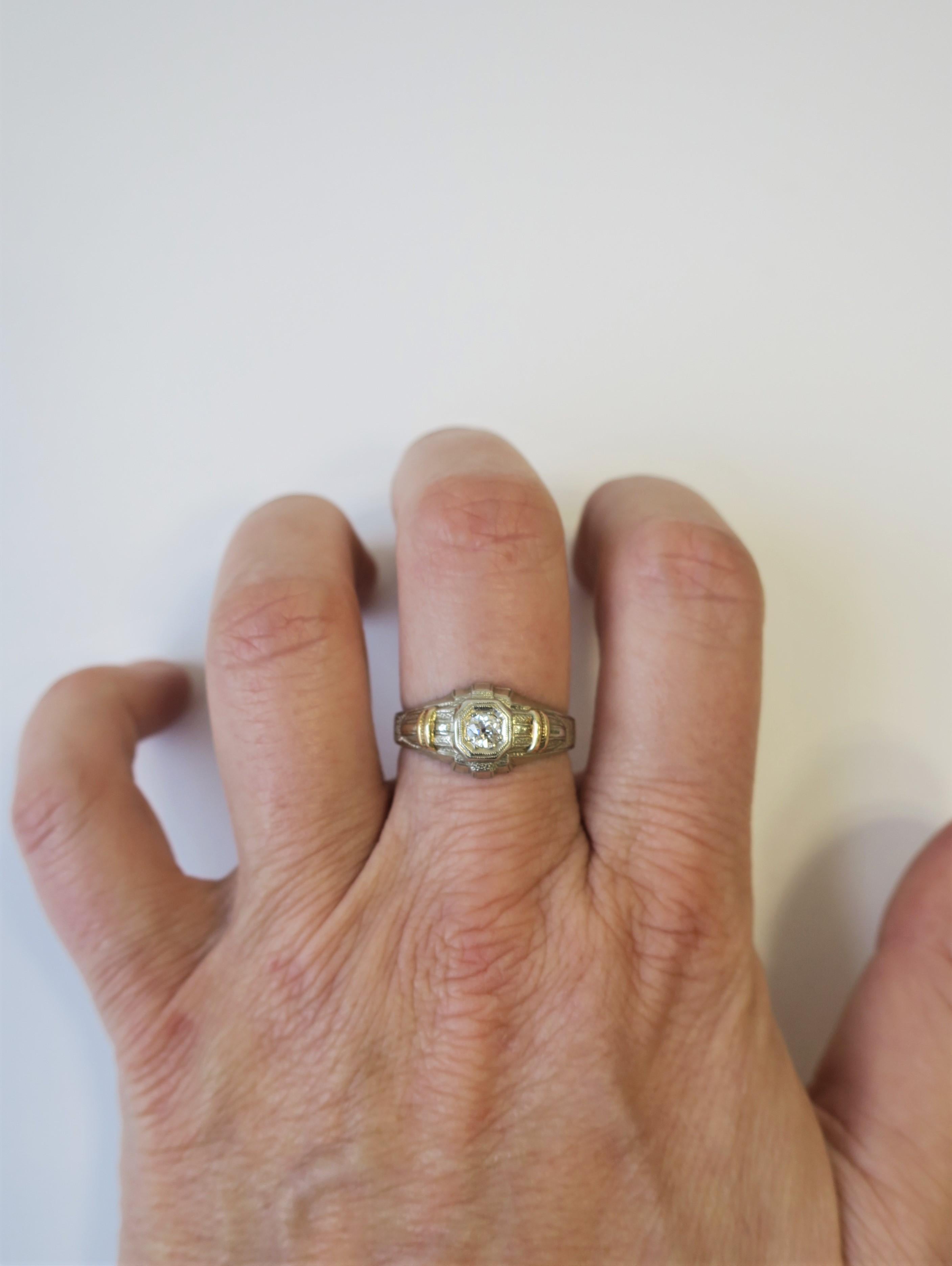 Mid-20th Century Art Deco Period Diamond and 14-Karat White & Yellow Gold Men's Ring