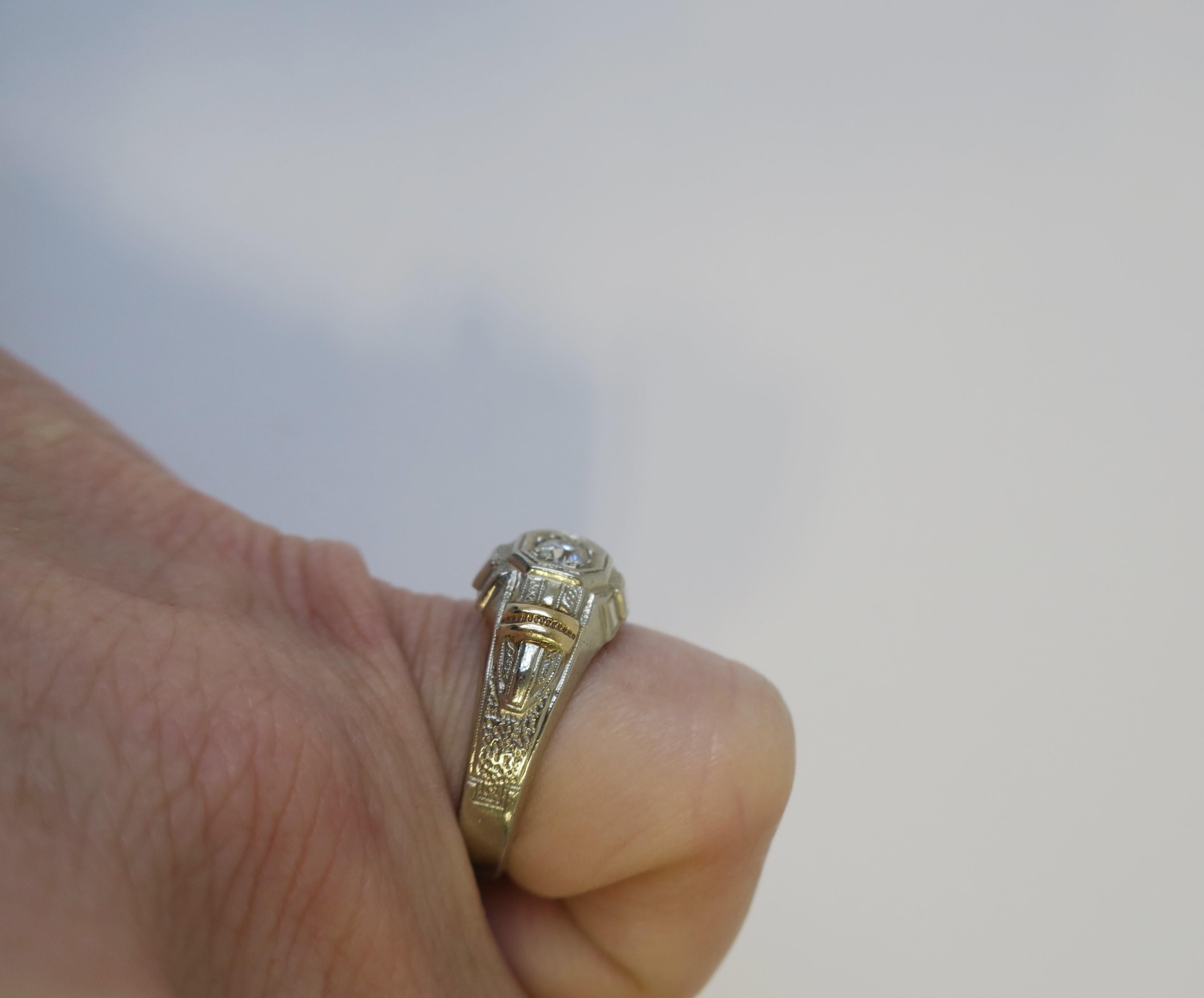 Art Deco Period Diamond and 14-Karat White & Yellow Gold Men's Ring 2