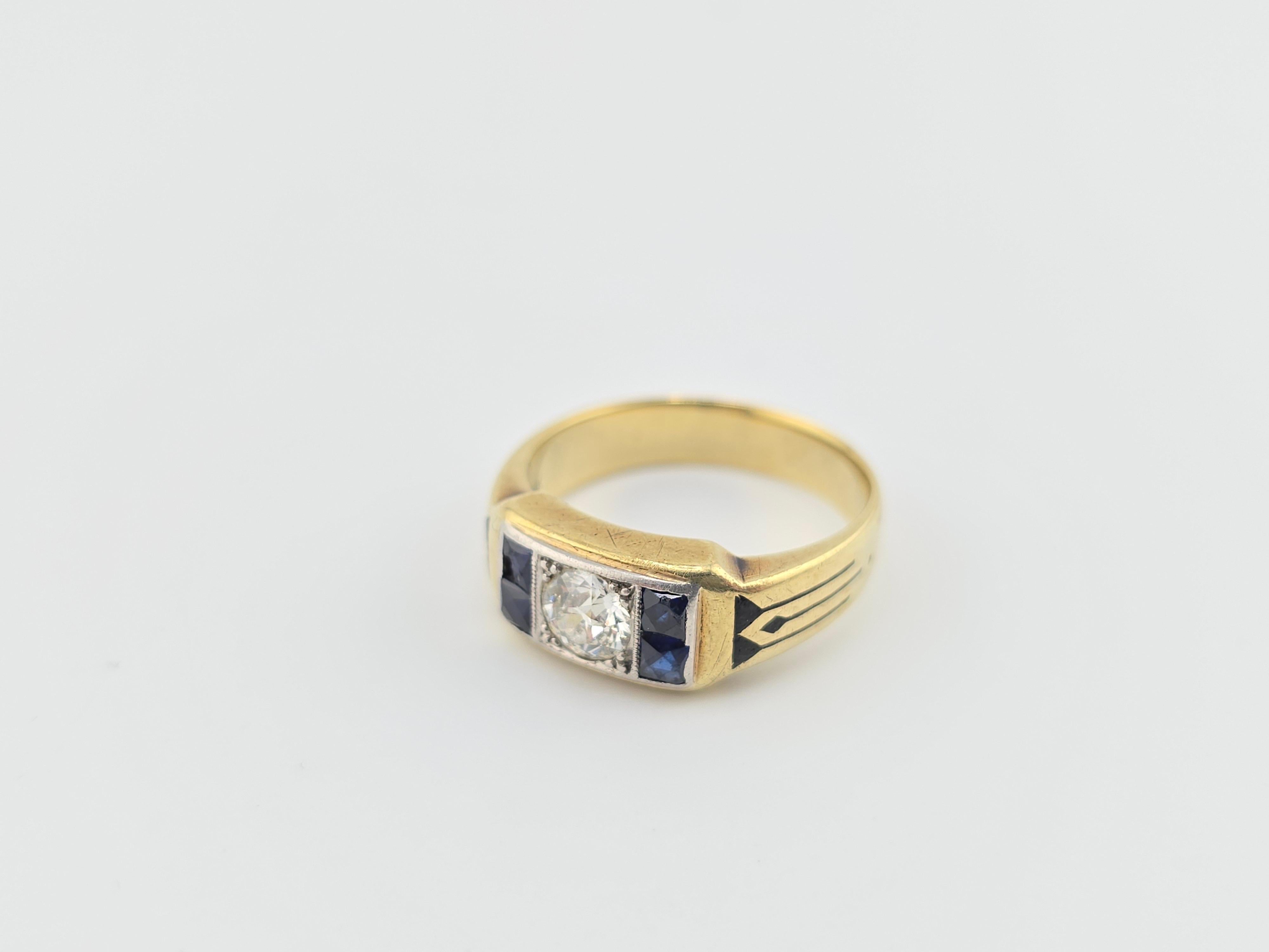 Ring aus der Art-Déco-Periode mit Diamanten und Saphiren und altem Euro-Mittelstein im Zustand „Gut“ in Media, PA