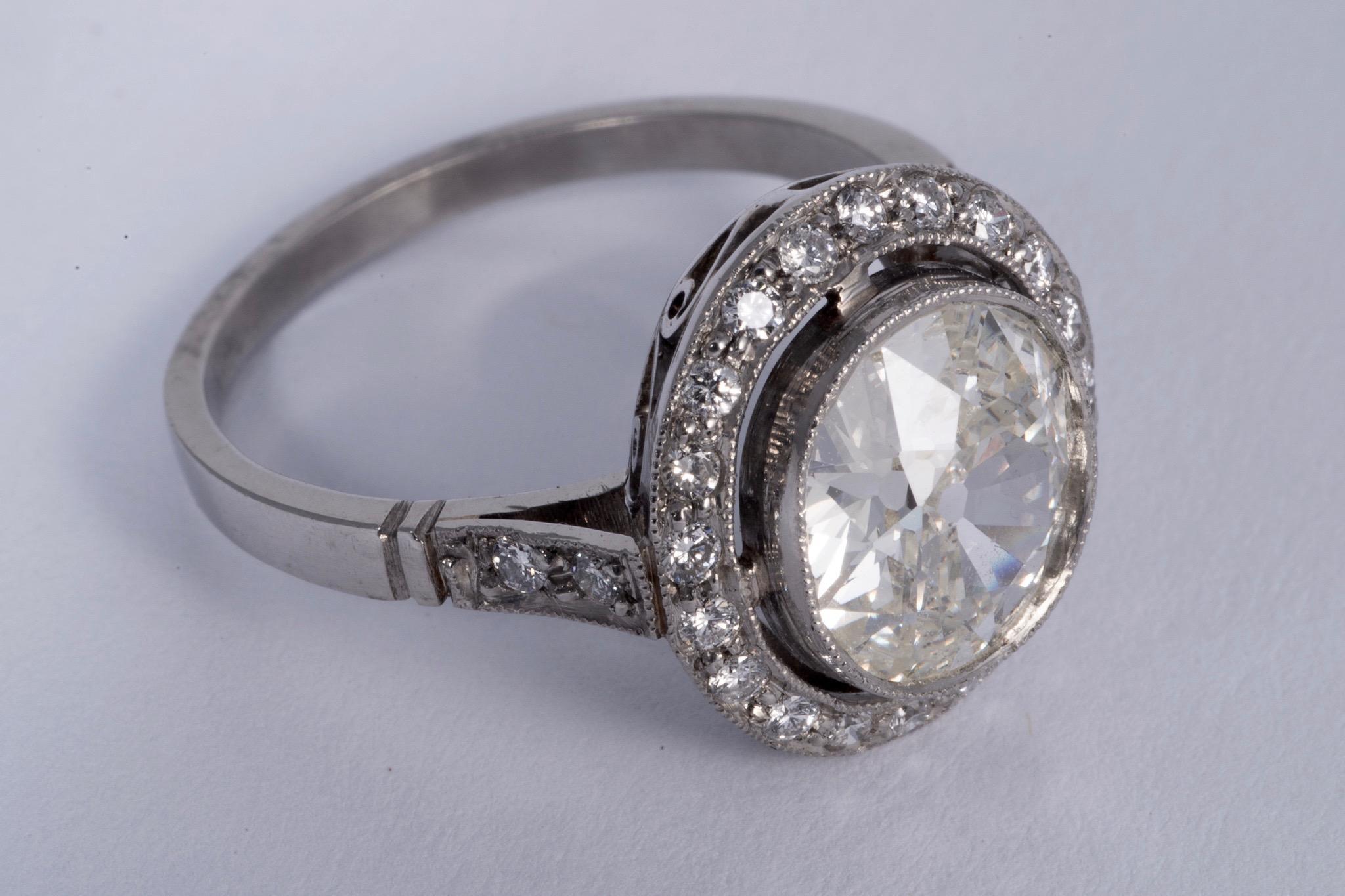 Art Deco Period European Cushion Cut Diamond Ring In Excellent Condition In New Orleans, LA