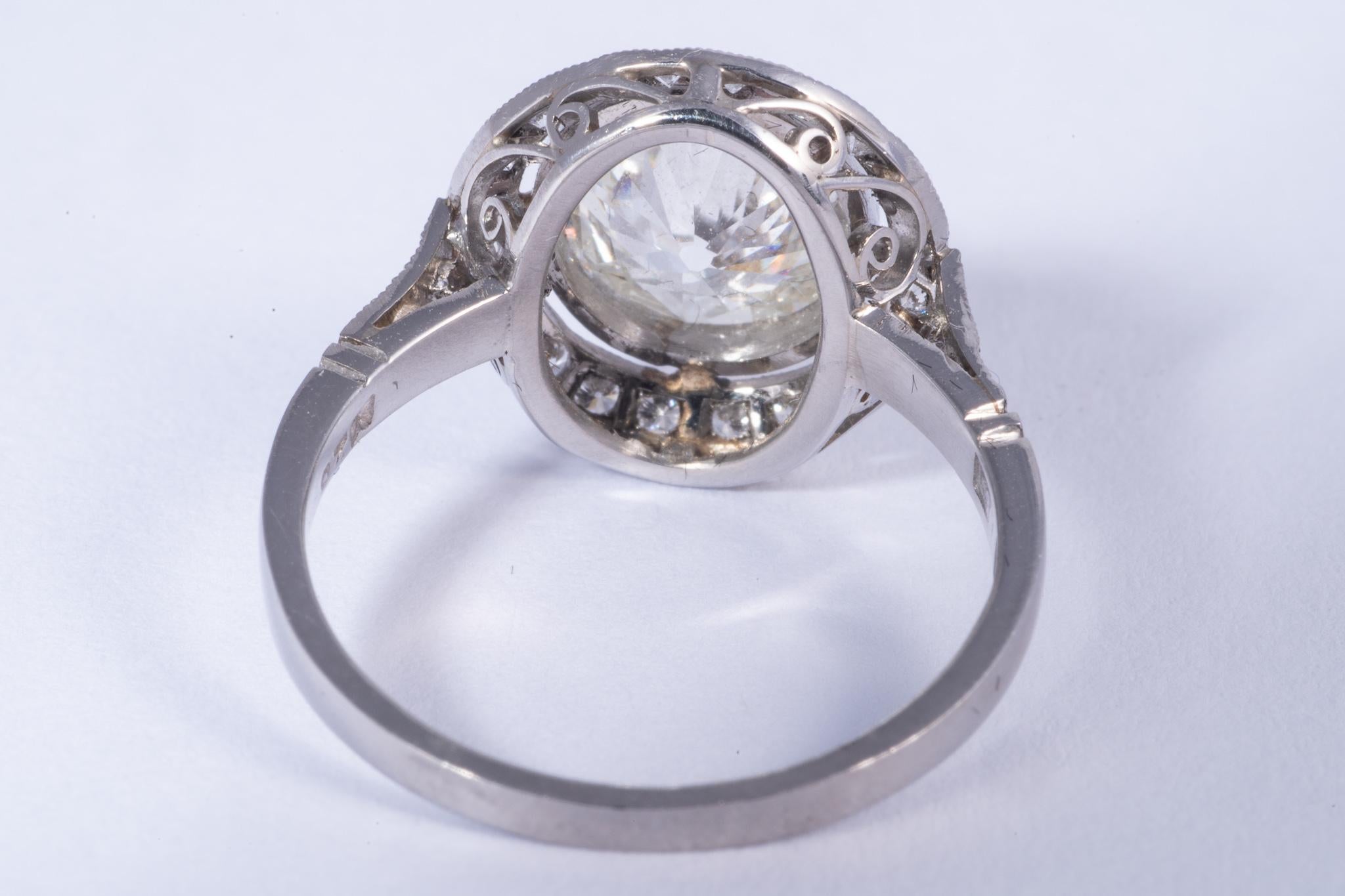 Women's or Men's Art Deco Period European Cushion Cut Diamond Ring