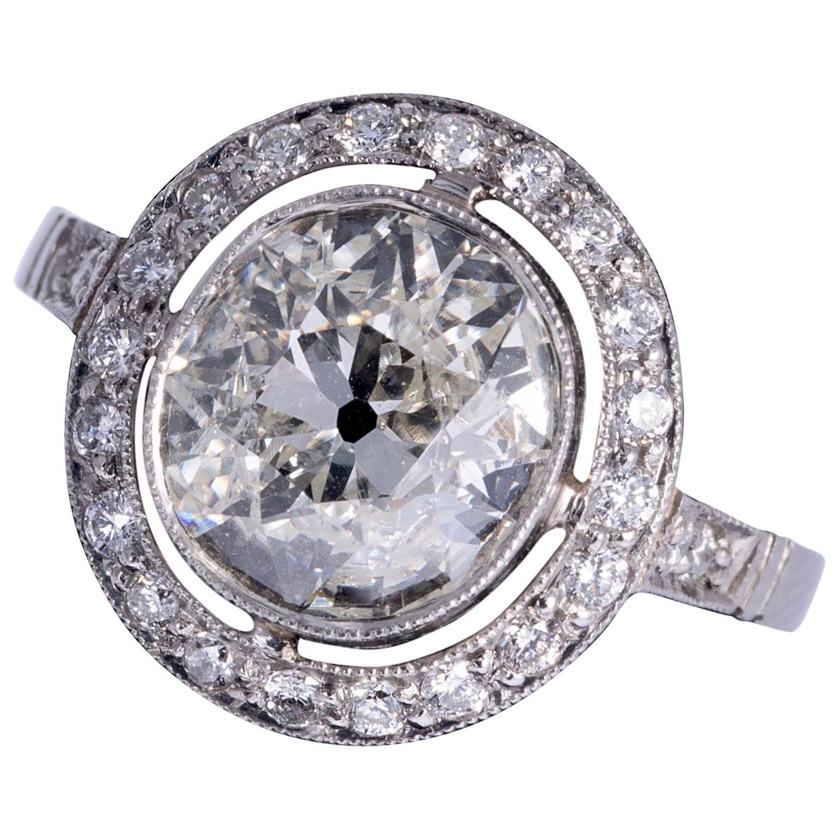 Art Deco Period European Cushion Cut Diamond Ring