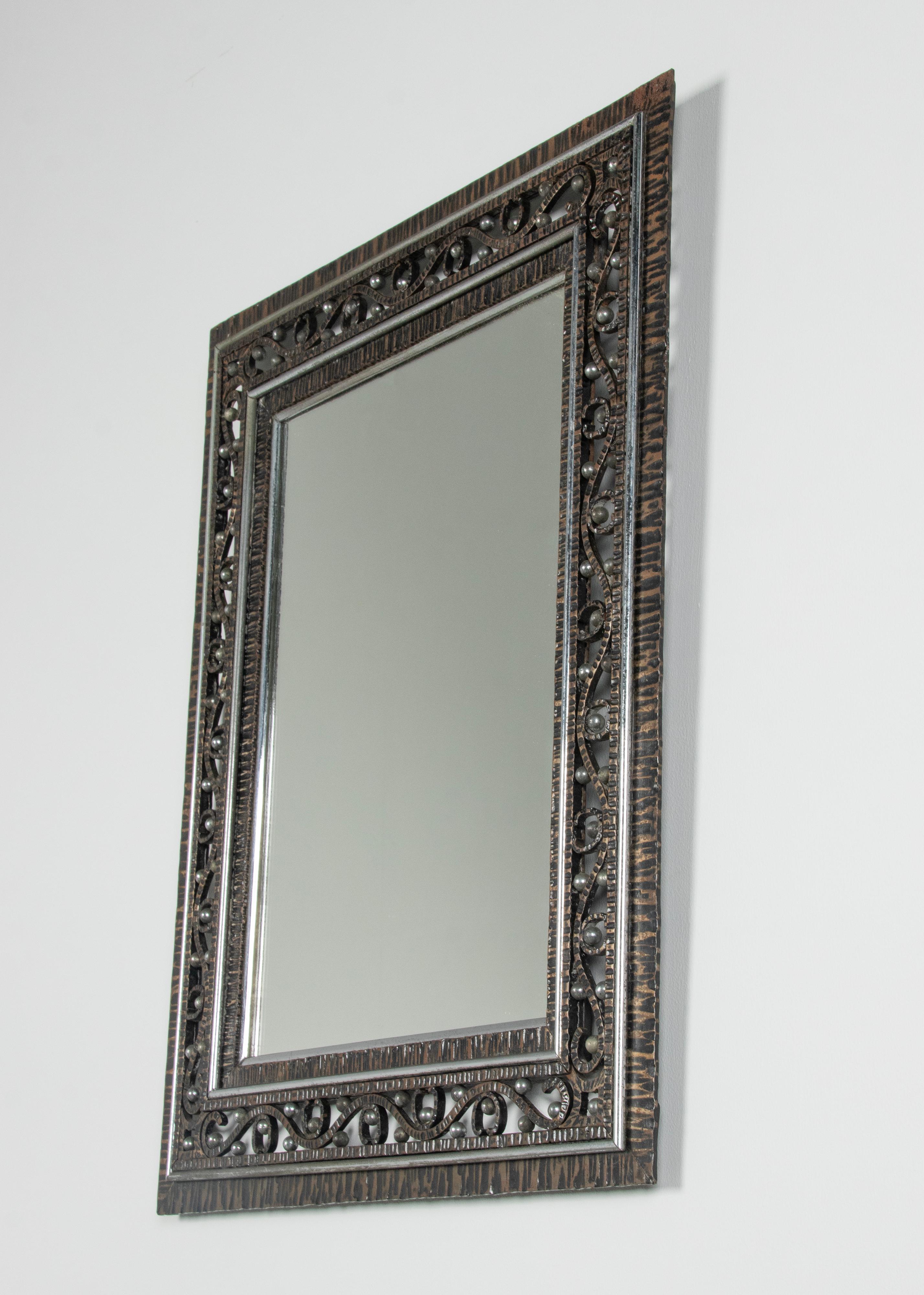Art Deco Period Forged Iron Wall Mirror For Sale 5