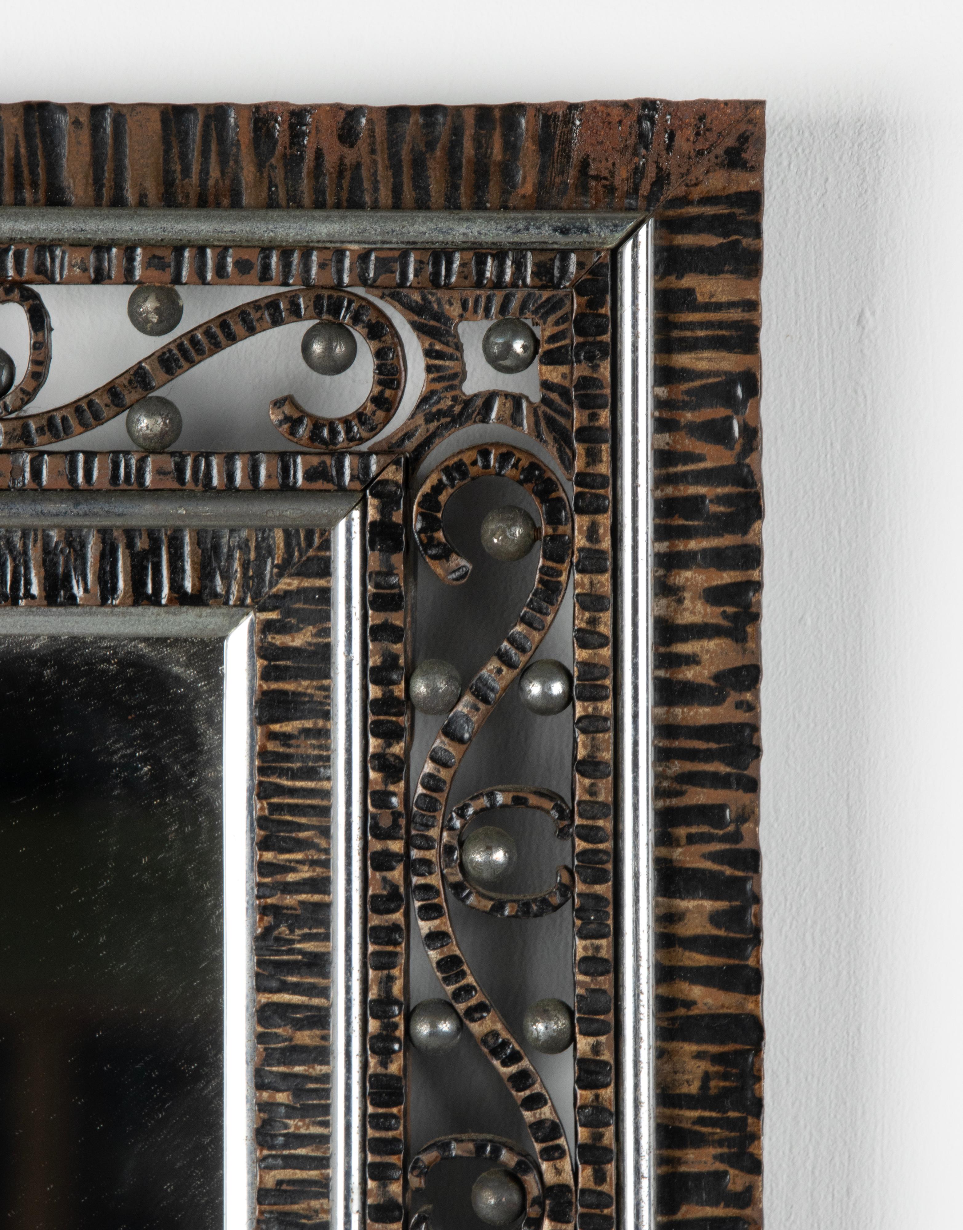French Art Deco Period Forged Iron Wall Mirror For Sale
