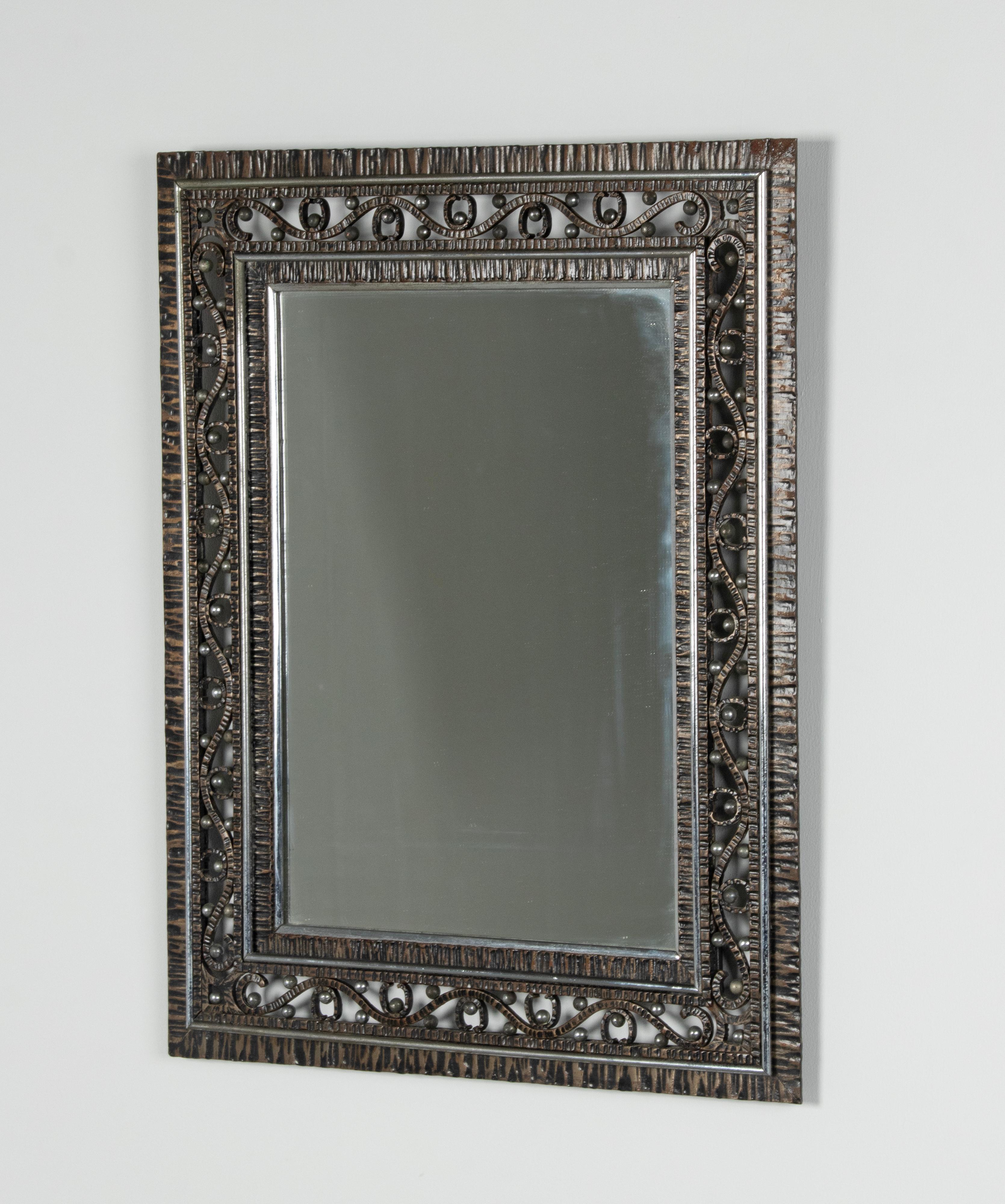 Early 20th Century Art Deco Period Forged Iron Wall Mirror For Sale