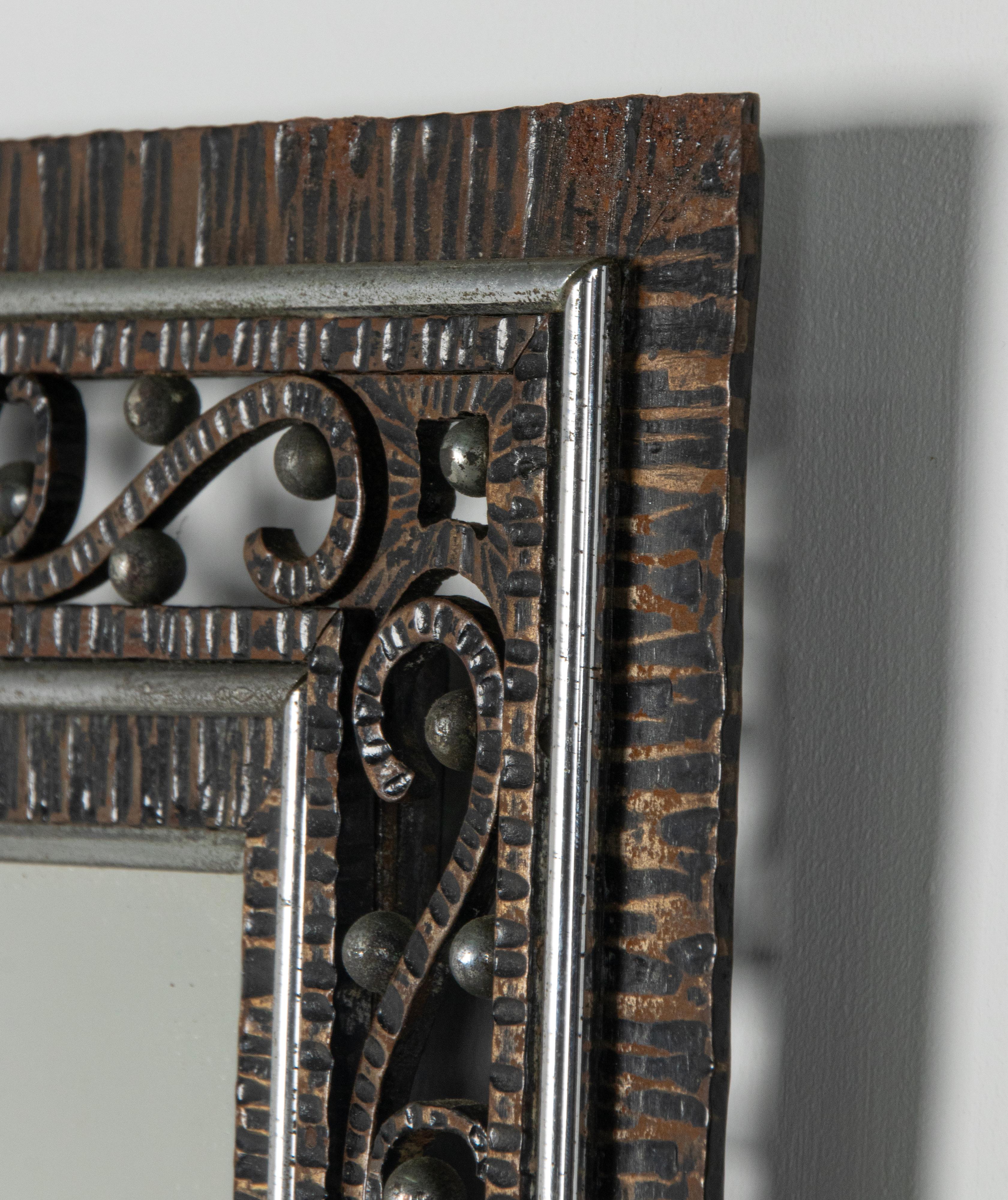 Art Deco Period Forged Iron Wall Mirror For Sale 1
