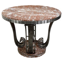 Art Deco Period French 1920s Raymond Subes Steel Table with Red Marble Top