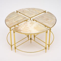 Art Deco Coffee Table Set, Brass & Onyx, French, Circa 1940, 5 Pieces
