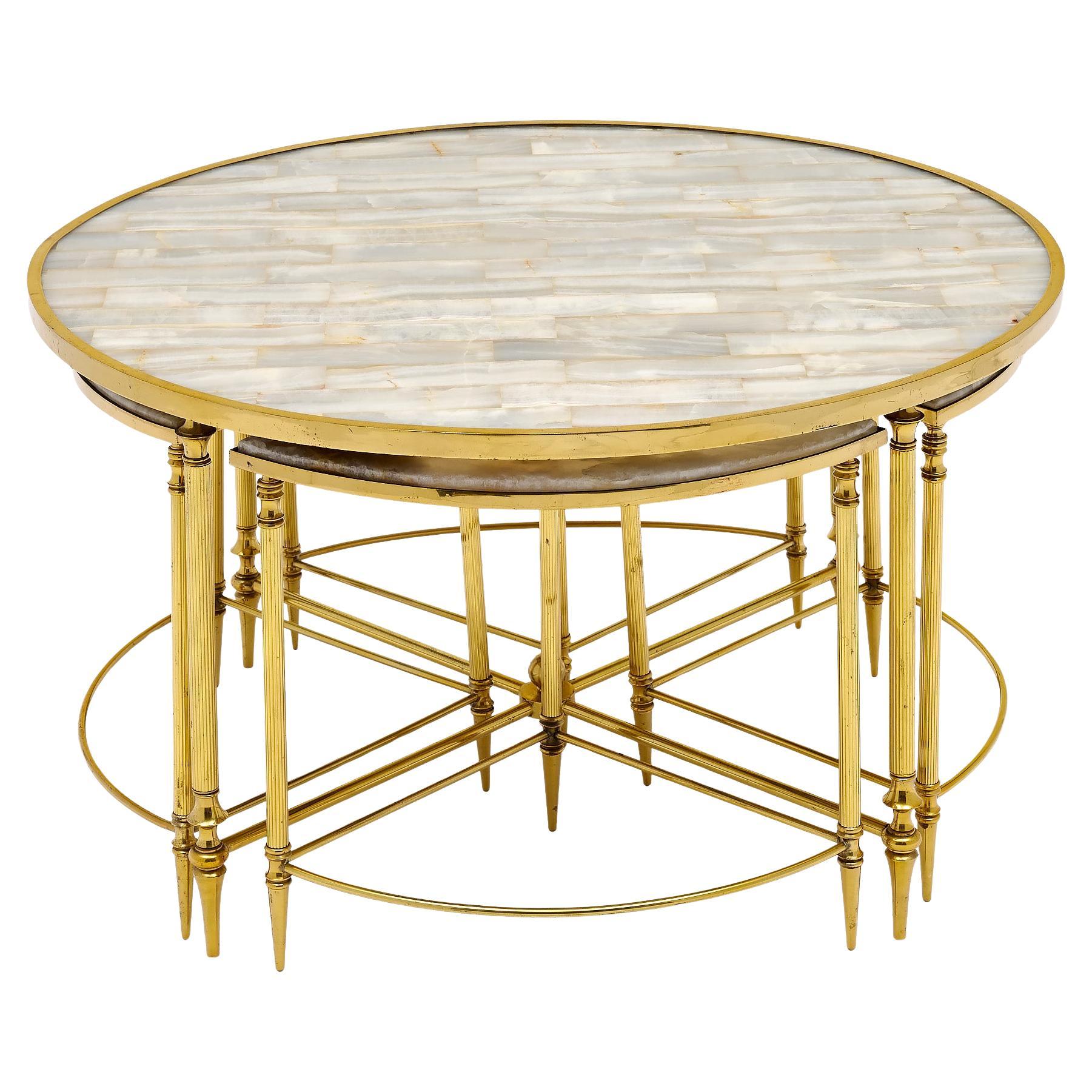 Art Deco Coffee Table Set, Brass & Onyx, French, Circa 1940, 5 Pieces