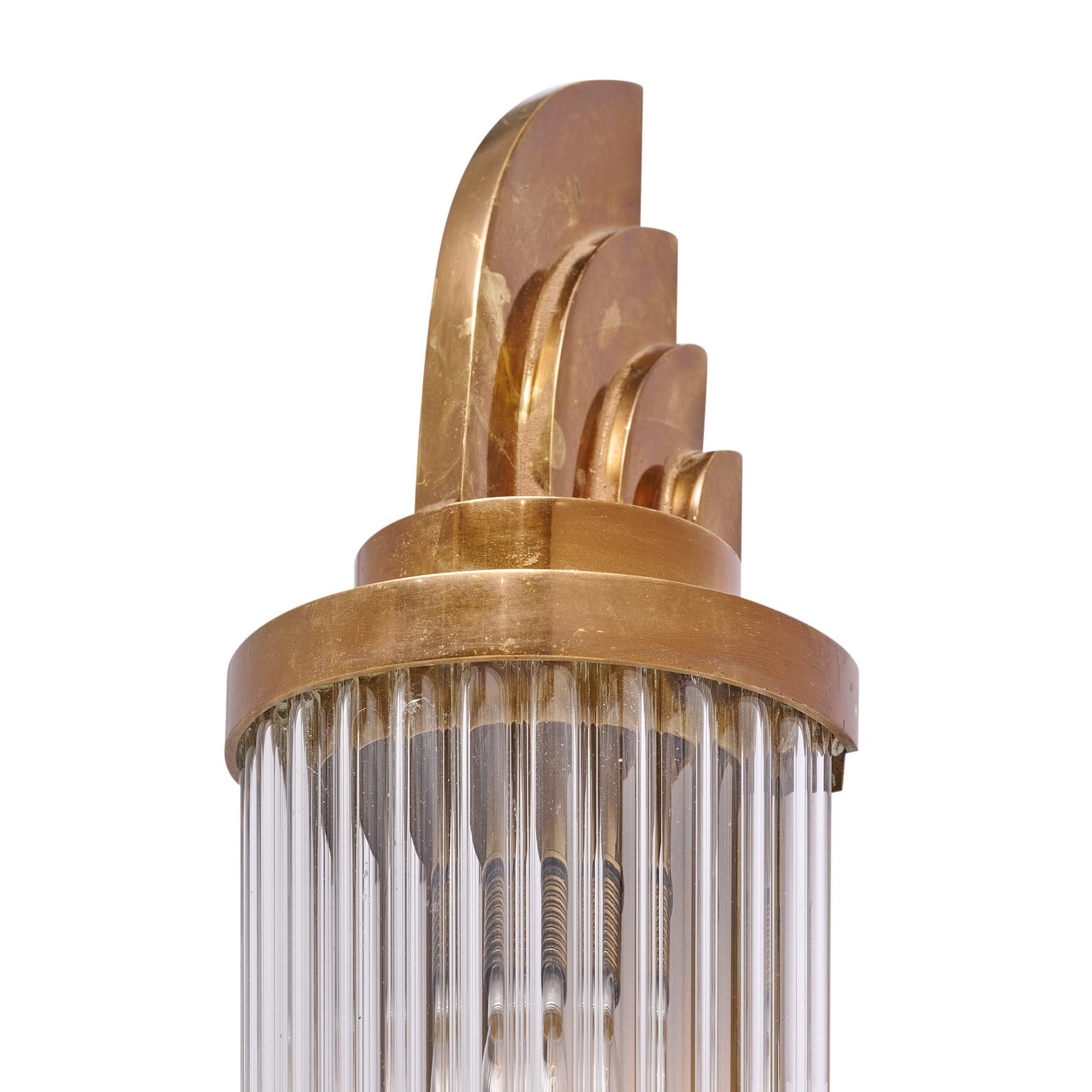 Bronze Art Deco Period French Glass Sconces For Sale