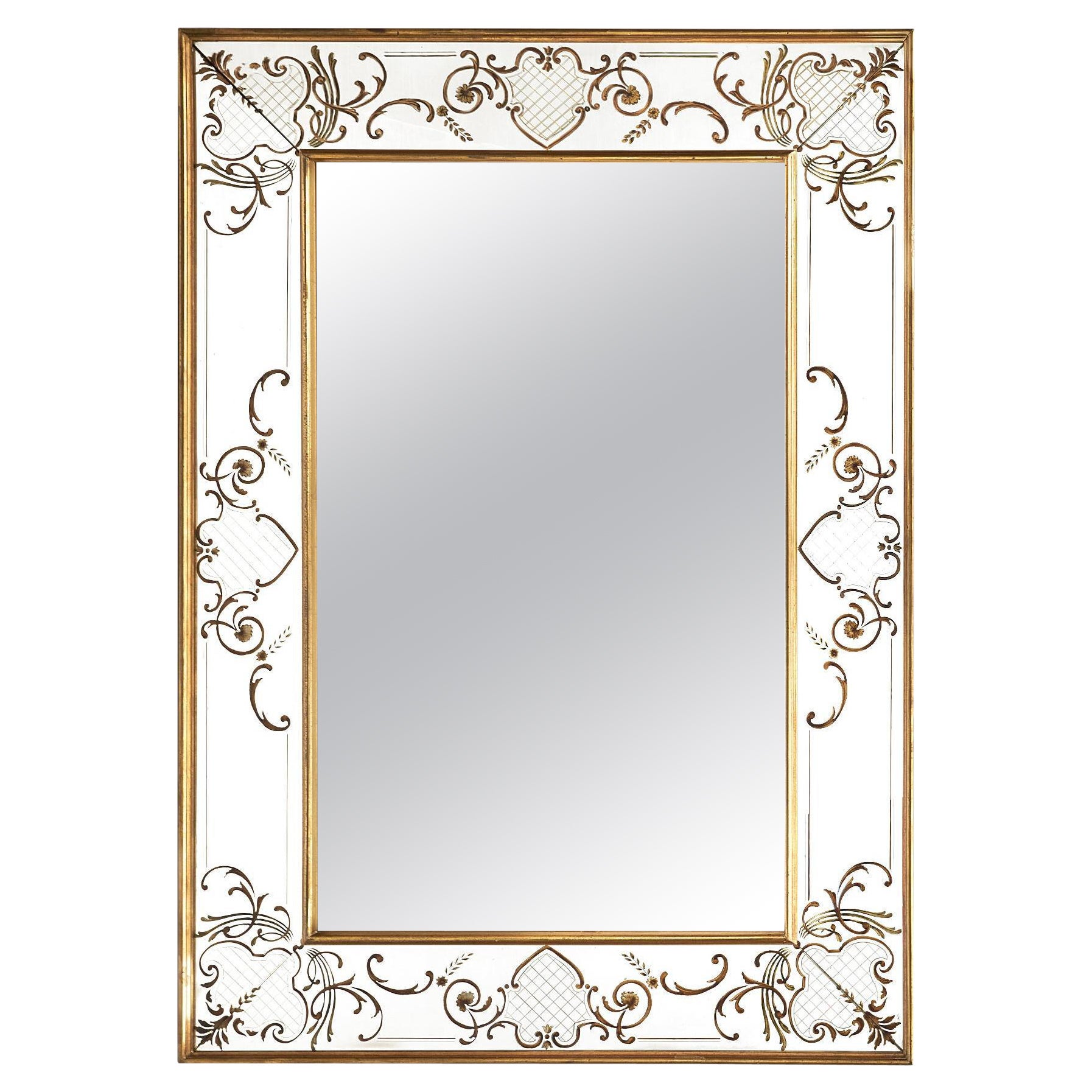 Miroir français d'époque Art déco en feuille d'or