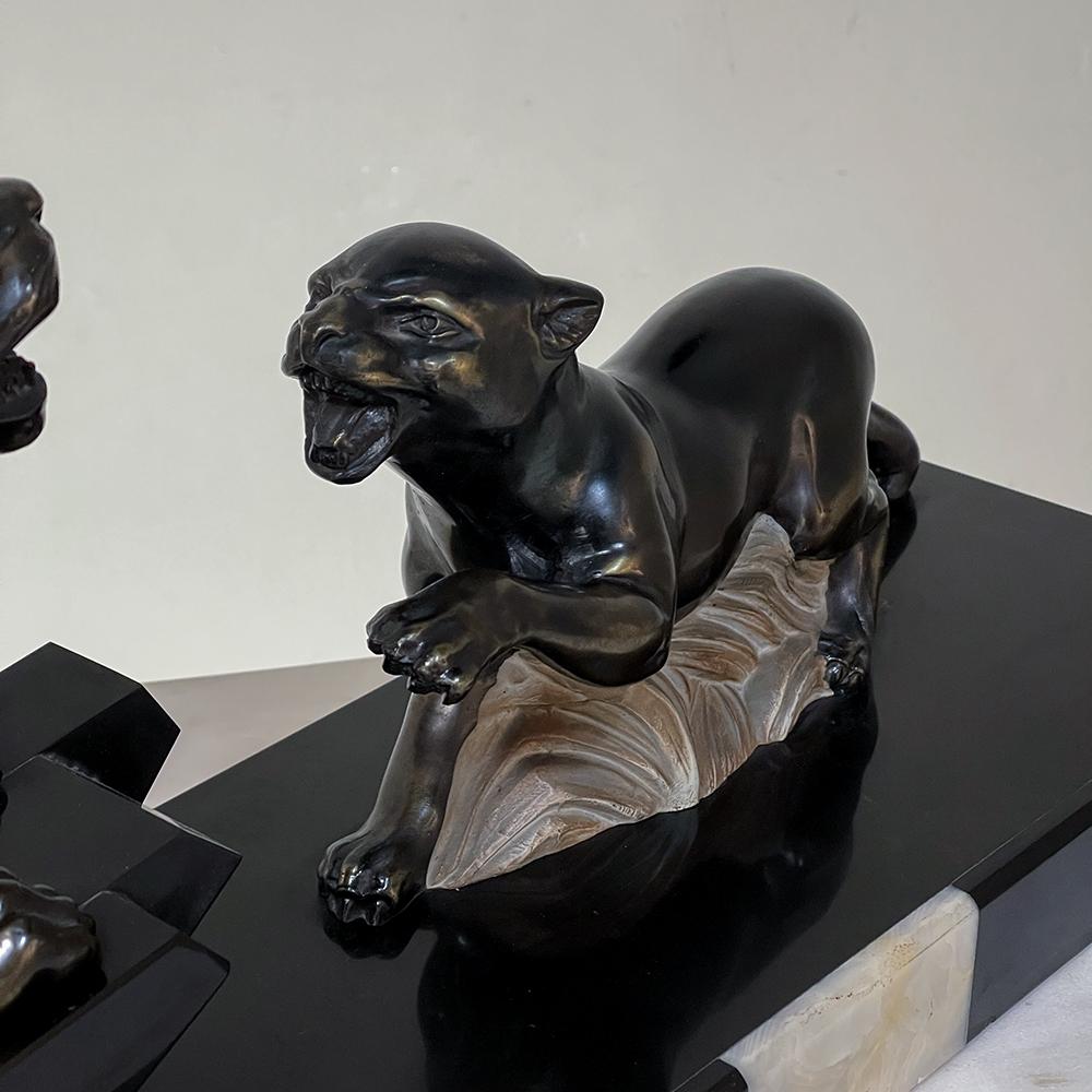 Art Deco Period French Sculpture of Tigers on Polished Slate Base 5