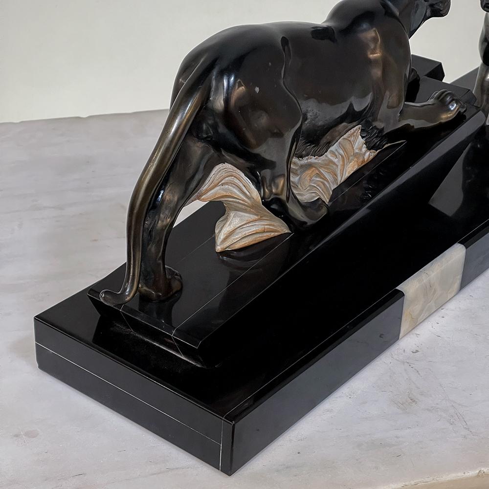 Art Deco Period French Sculpture of Tigers on Polished Slate Base 6