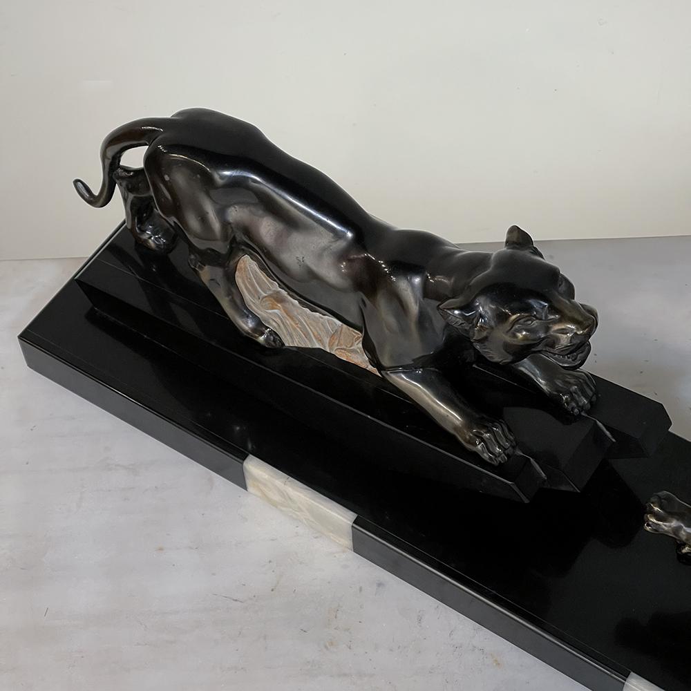 Art Deco Period French Sculpture of Tigers on Polished Slate Base 8