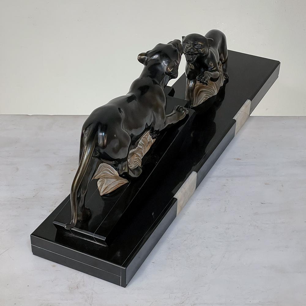 Art Deco Period French Sculpture of Tigers on Polished Slate Base 2
