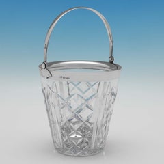 Vintage Art Deco Period Glass & Sterling Silver Ice Bucket with Strainer, London, 1938