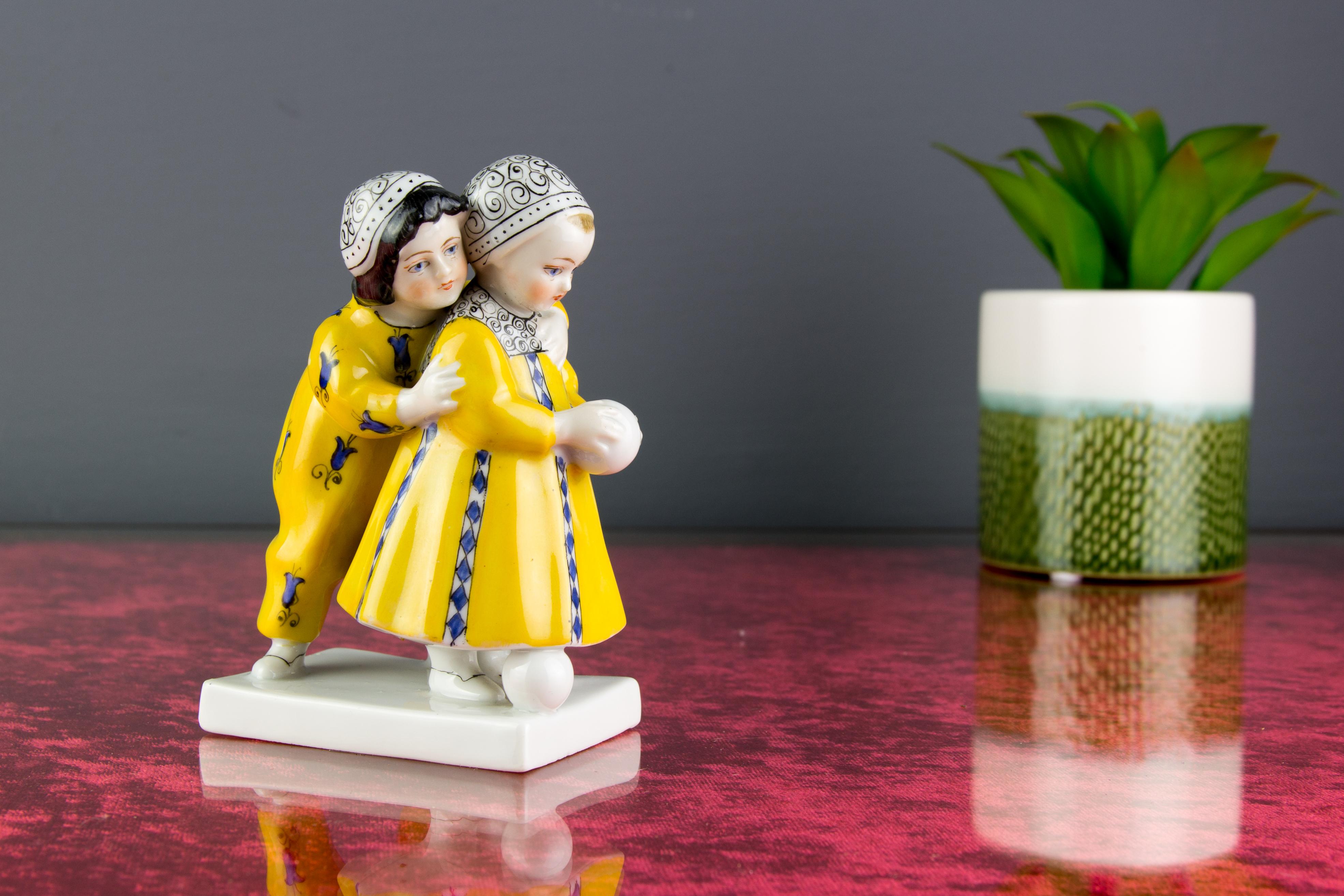 Art Deco Period Goebel Porcelain Figure Group of Two Children with Ball, 1920s 13