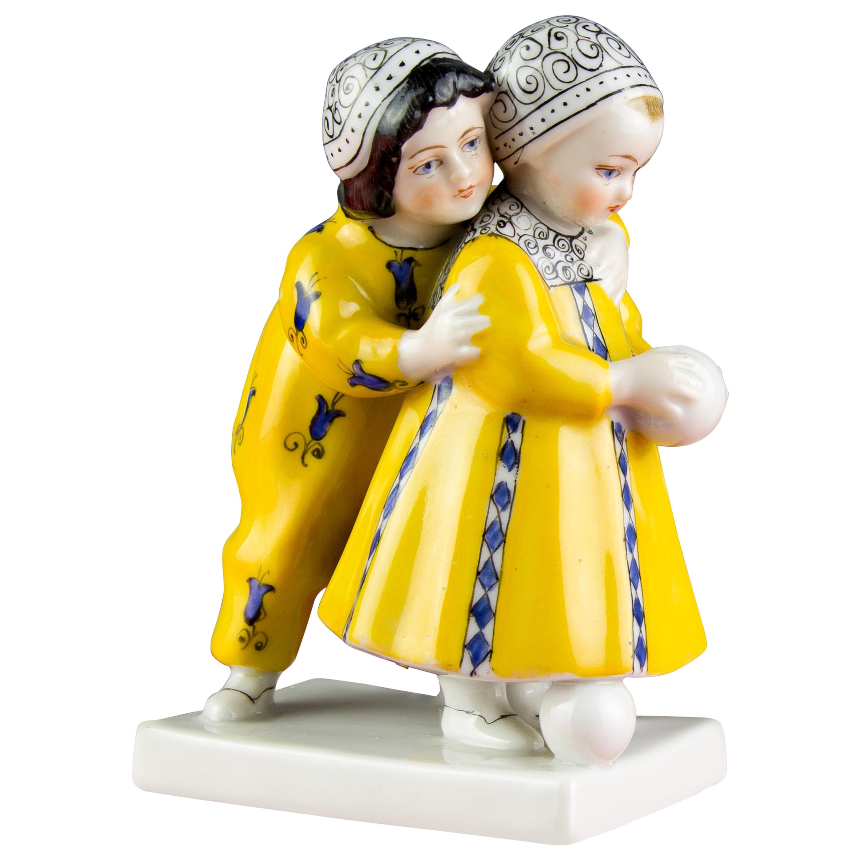 Art Deco Period Goebel Porcelain Figure Group of Two Children with Ball, 1920s