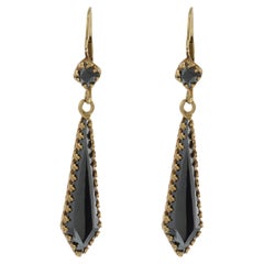 Art Deco Period Hematite Drop Earrings in 14kt Yellow Gold