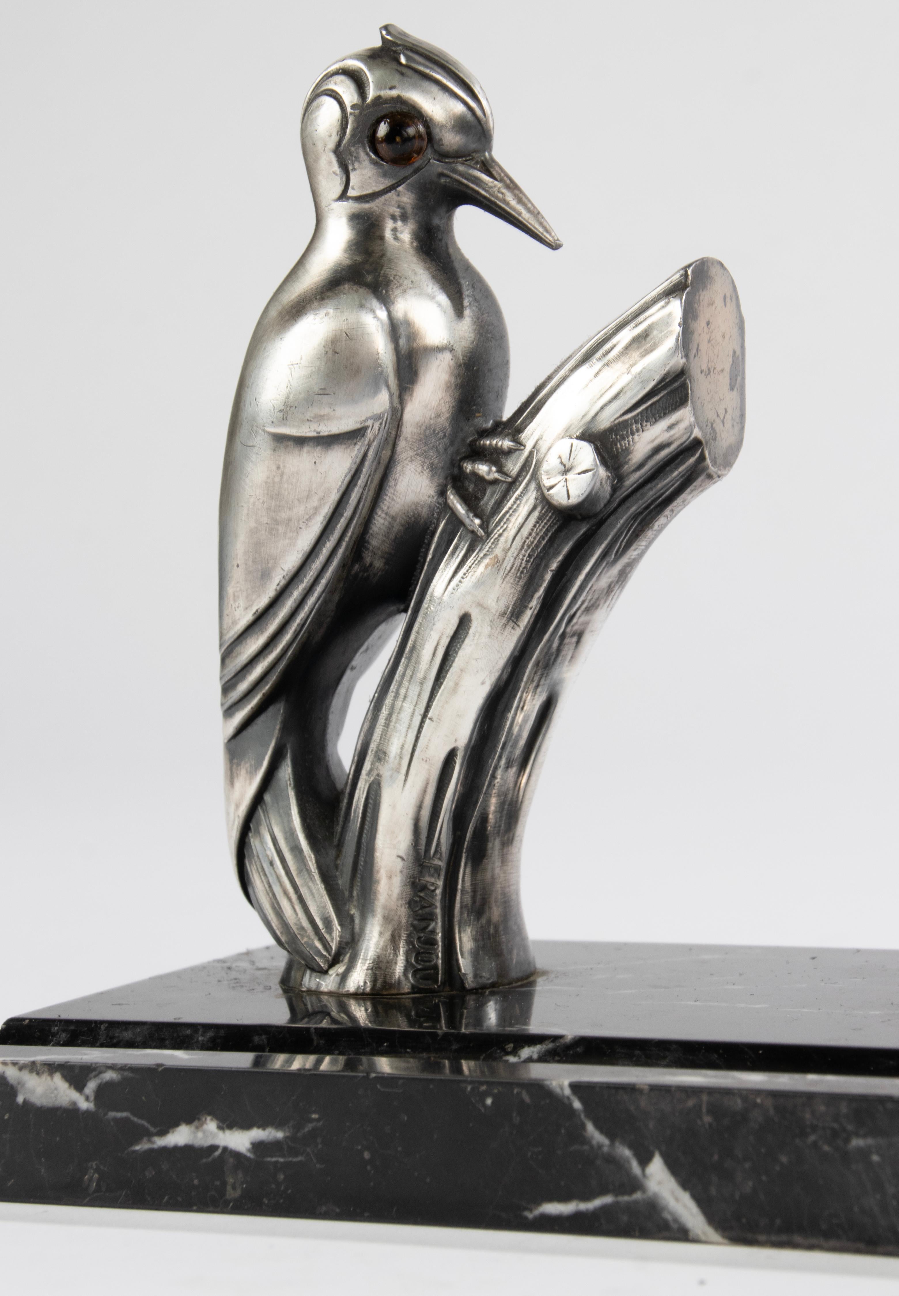 French Art Deco Period Inkwell Pencil Holder with Woodpecker - Franjou For Sale