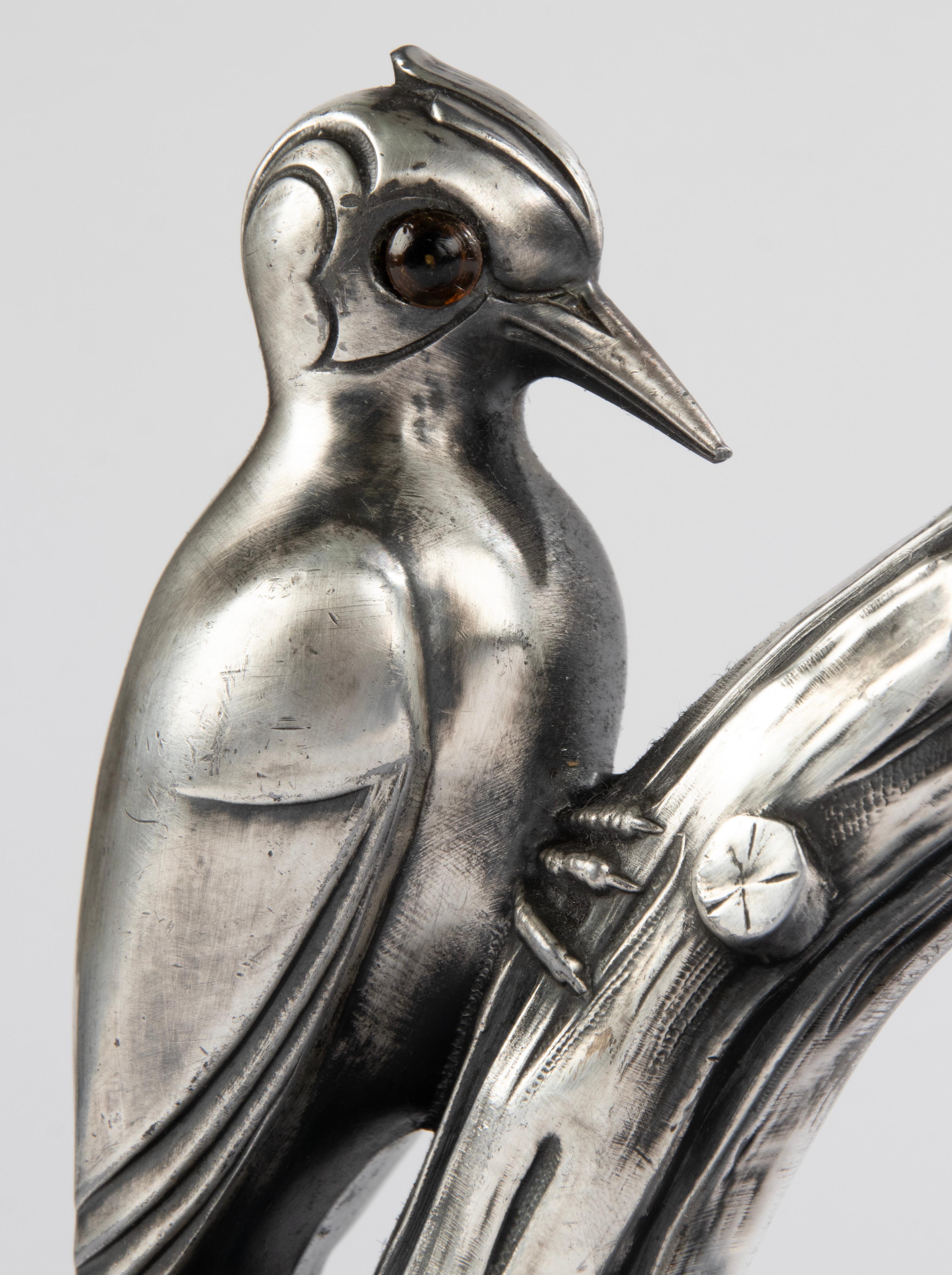 Spelter Art Deco Period Inkwell Pencil Holder with Woodpecker - Franjou For Sale