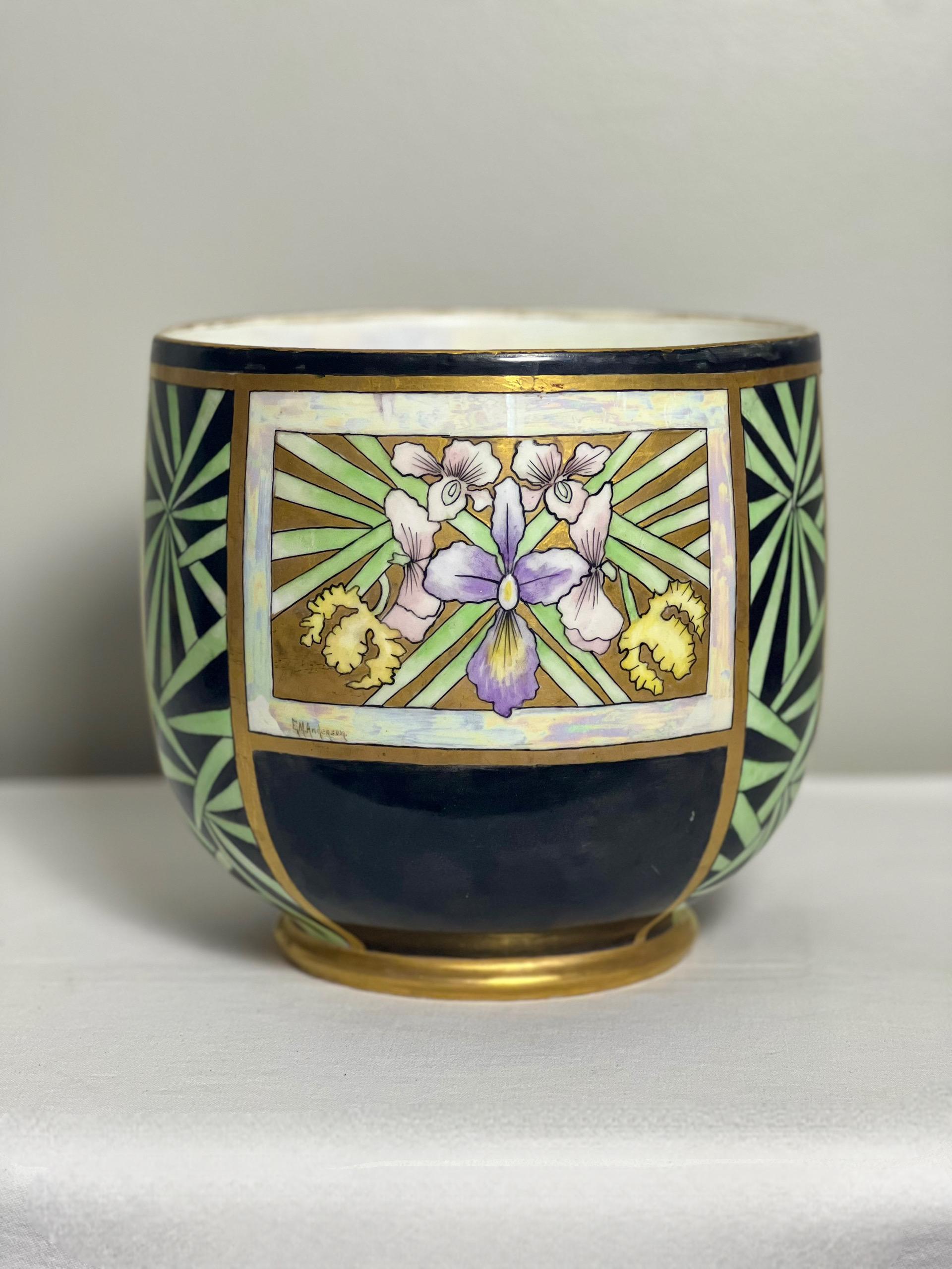 Übertopf aus Limoges-Porzellan mit schillernder Glasur und Vergoldung aus der Zeit des Art déco im Angebot 5