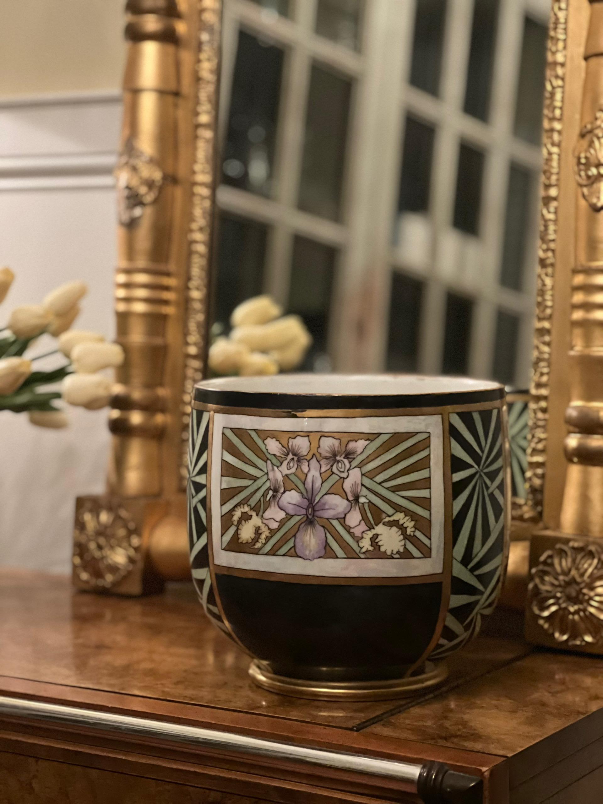 Übertopf aus Limoges-Porzellan mit schillernder Glasur und Vergoldung aus der Zeit des Art déco im Angebot 8