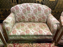 Art Deco period lounge suite sofa and pair of bergère armchairs