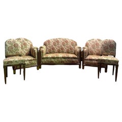 Art Deco period lounge suite sofa and pair of bergère armchairs
