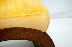 Art Deco Period Low Chair, with Yellow Fabric, Walnut Veneer and Is Arched Foot