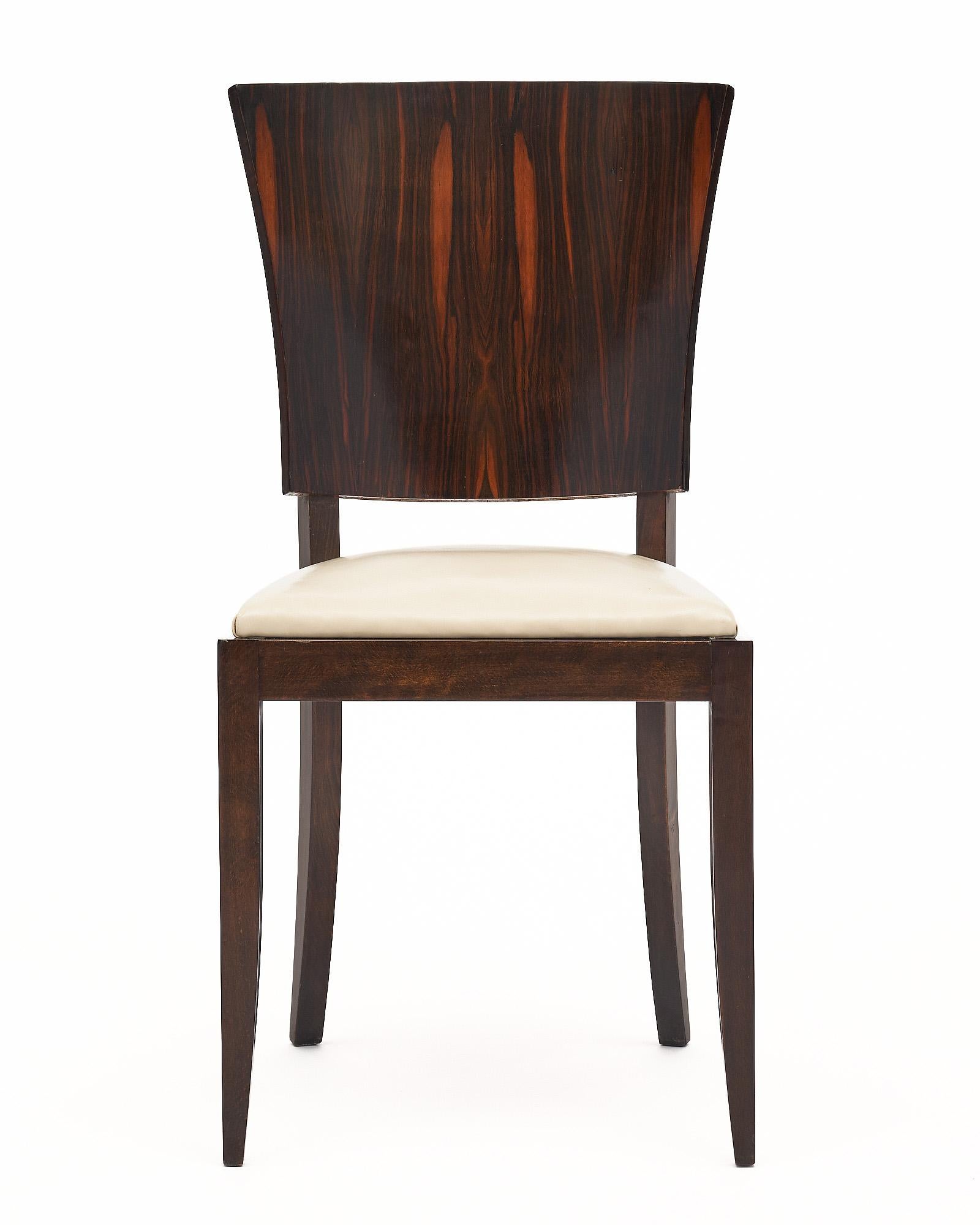 Leather Art Deco Period Macassar Dining Chairs in the style of Jules Leleu For Sale