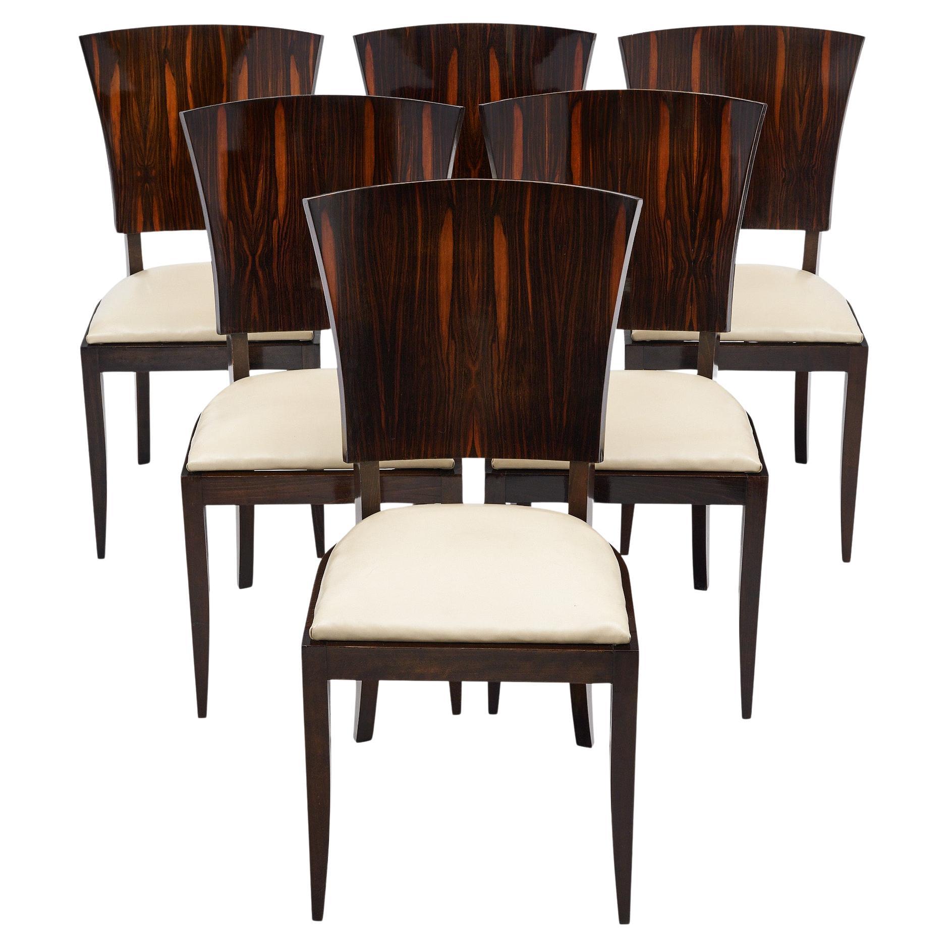 Chaises de salle à manger Macassar d'époque Art Déco dans le style de Jules Leleu en vente