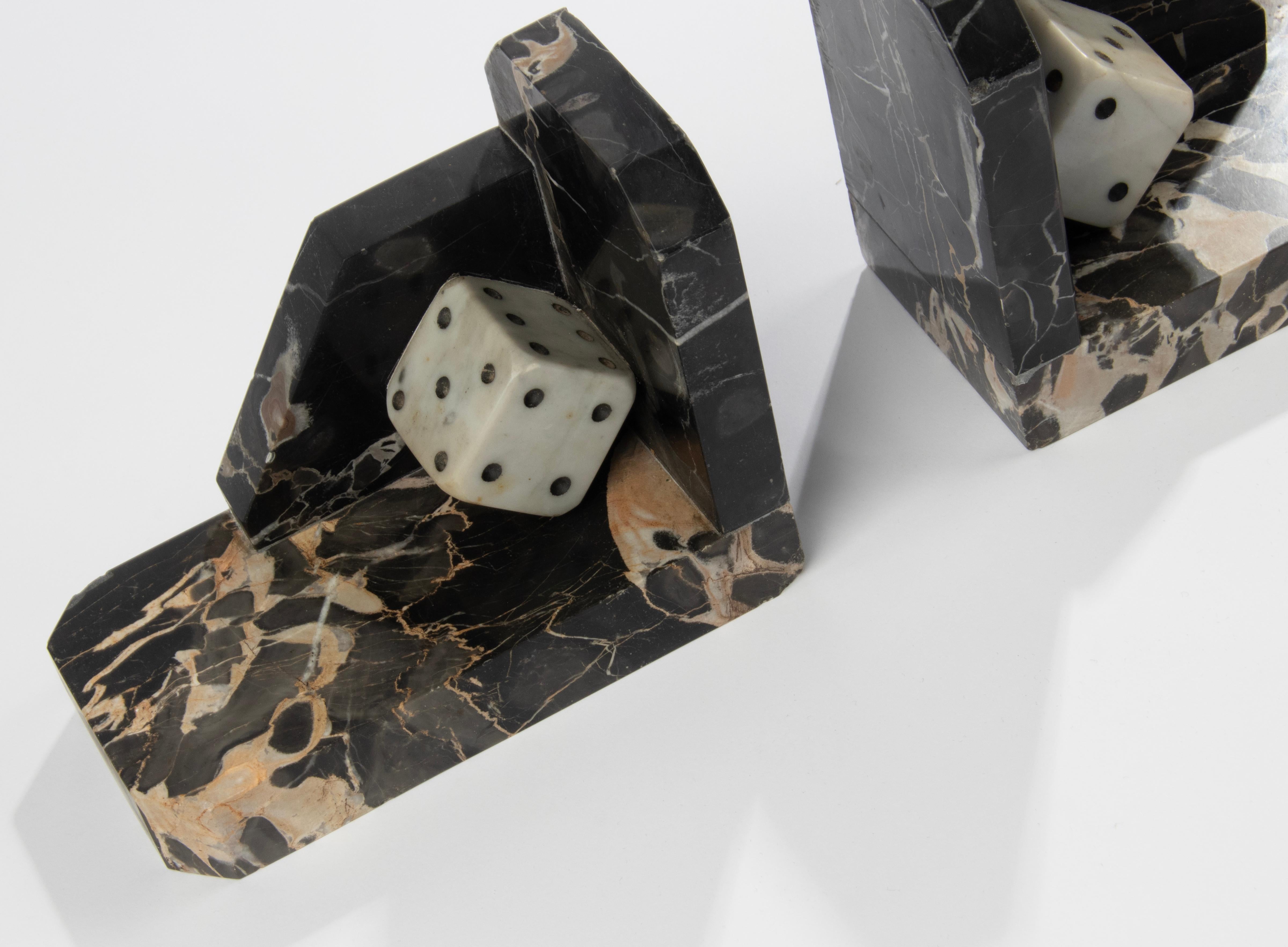 Art Deco Period Marble Bookends with Sculpted Dice For Sale 9