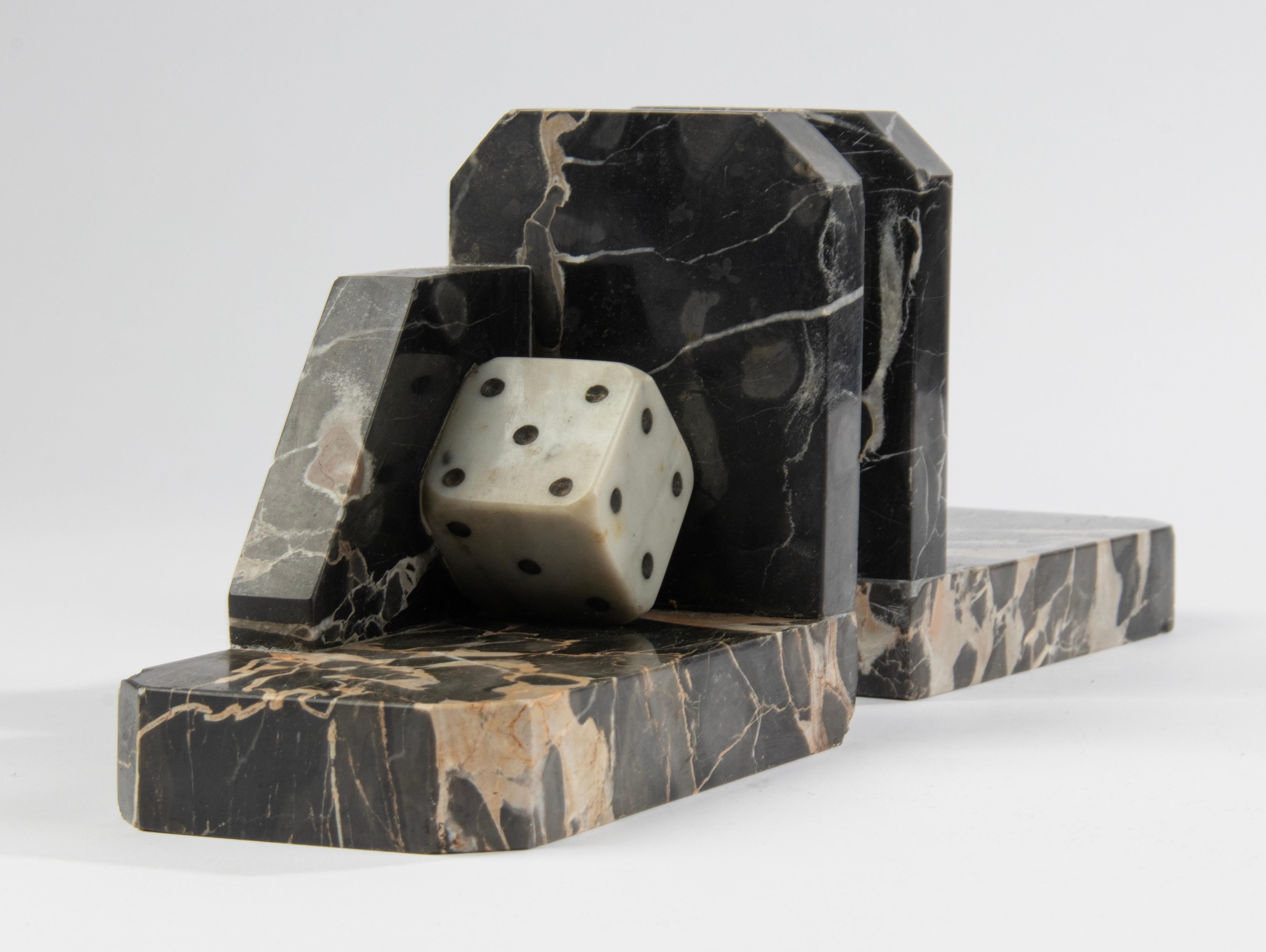 Art Deco Period Marble Bookends with Sculpted Dice For Sale 11