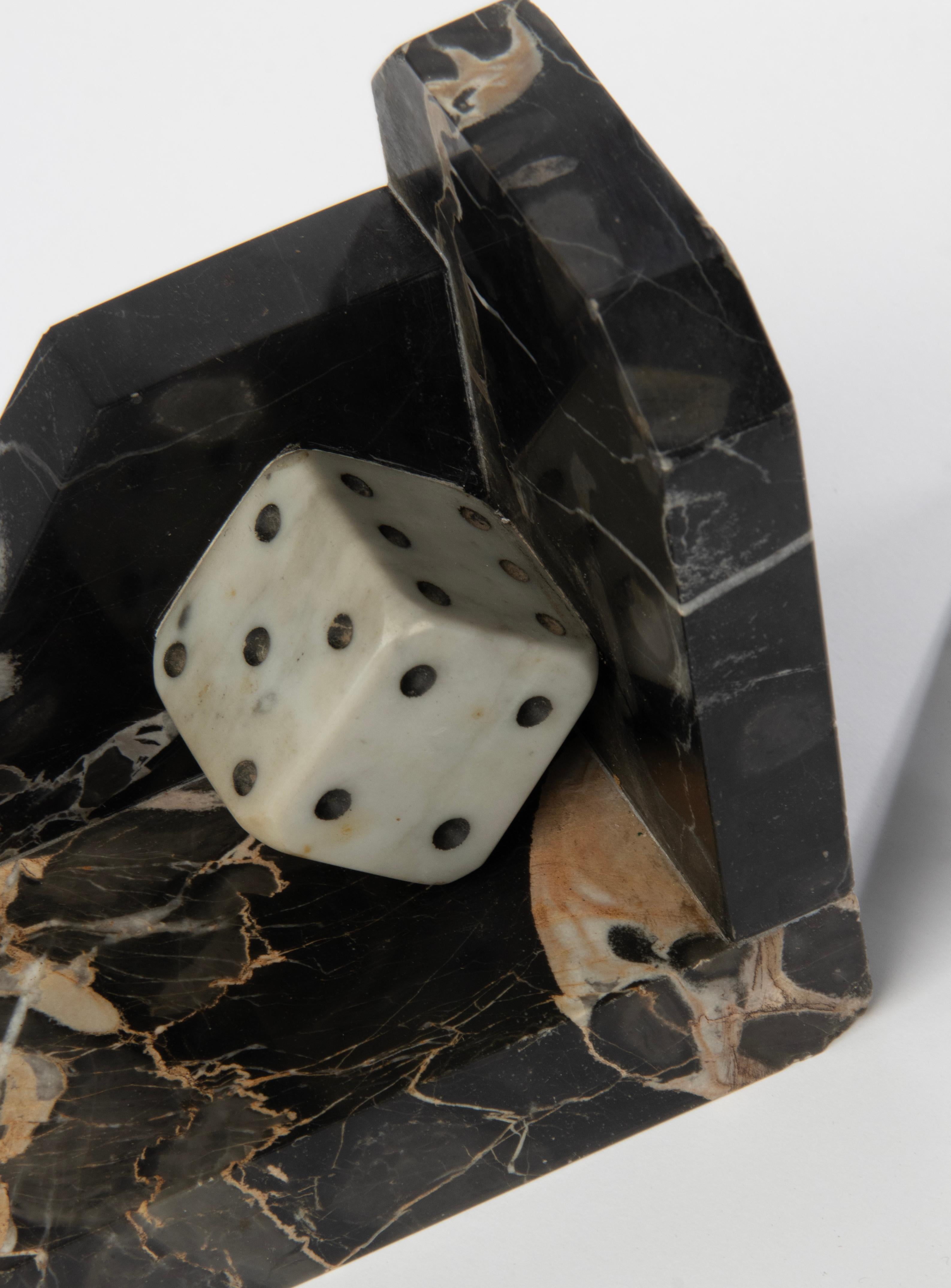 Art Deco Period Marble Bookends with Sculpted Dice For Sale 2