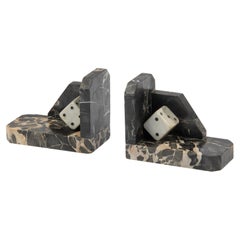 Art Deco Period Marble Bookends with Sculpted Dice